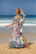 Kaftan Dresses Tropical Printed Cover Ups for Swimwear Women Elegant Maxi Robe Holiday Bathing Suits Dropshipping Hot Sales - Matrix Studios
