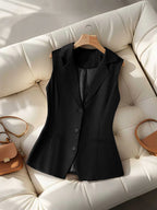 Vintage Women's Brown Custom Waistcoat Sleeveless Lapel Suit Vest Daily Commute Button Slim Design, Casual All Fold Wear - Matrix Studios