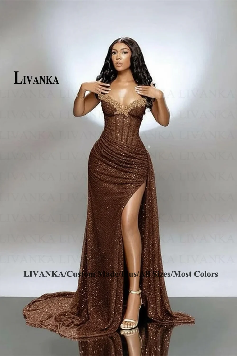 LIVANKA Sweetheart Neck Mermaid Evening Dresses Side High Split Floor-Length Prom Dresses Beading Customized Vestidos De Fiesta - Matrix Studios