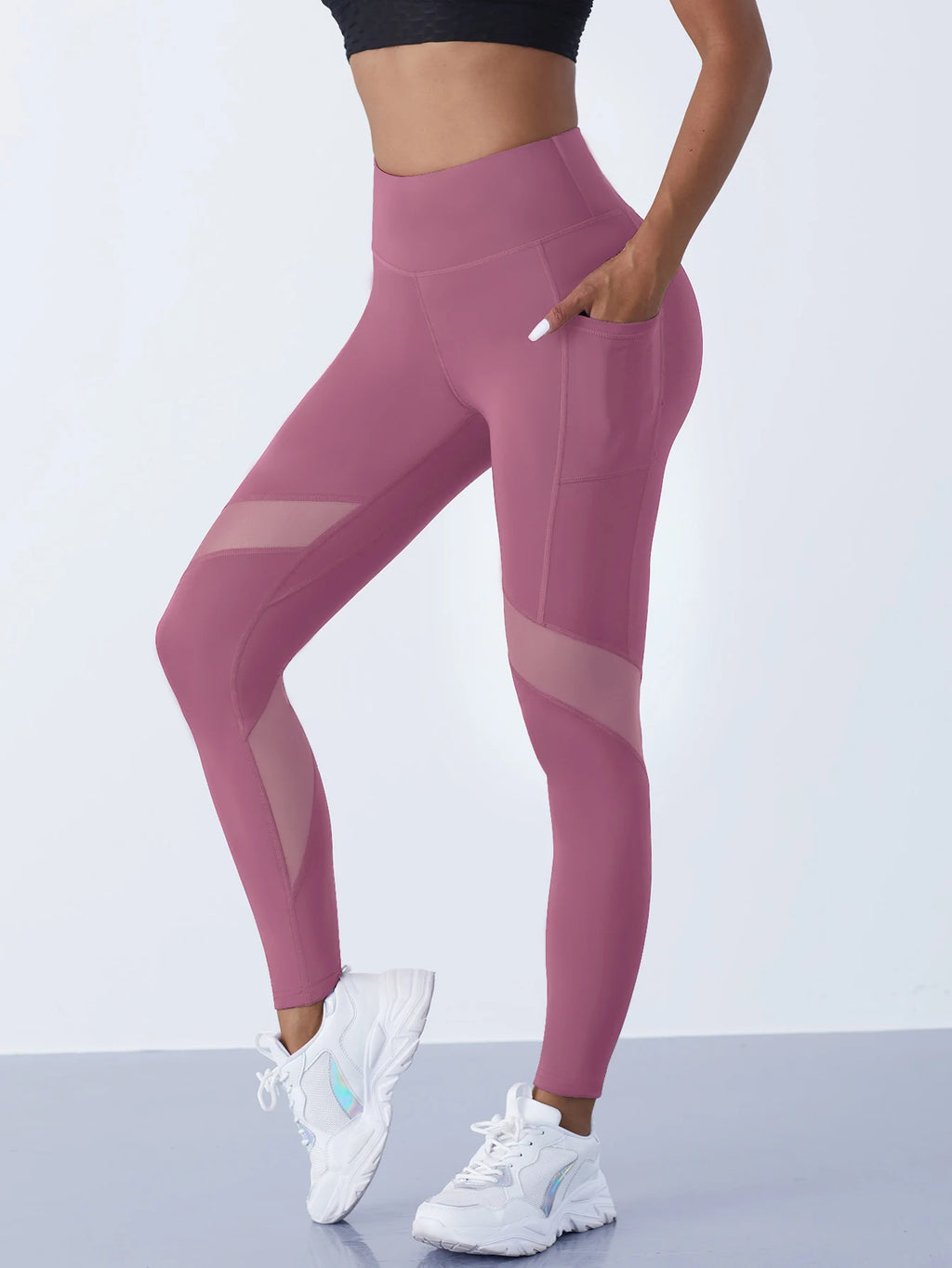 Women's Mesh Splicing Yoga Pants Shaping Leggings High Waist Tummy Control Lift Hips Running Workout Activewear Pants For Female - Matrix-studios.com
