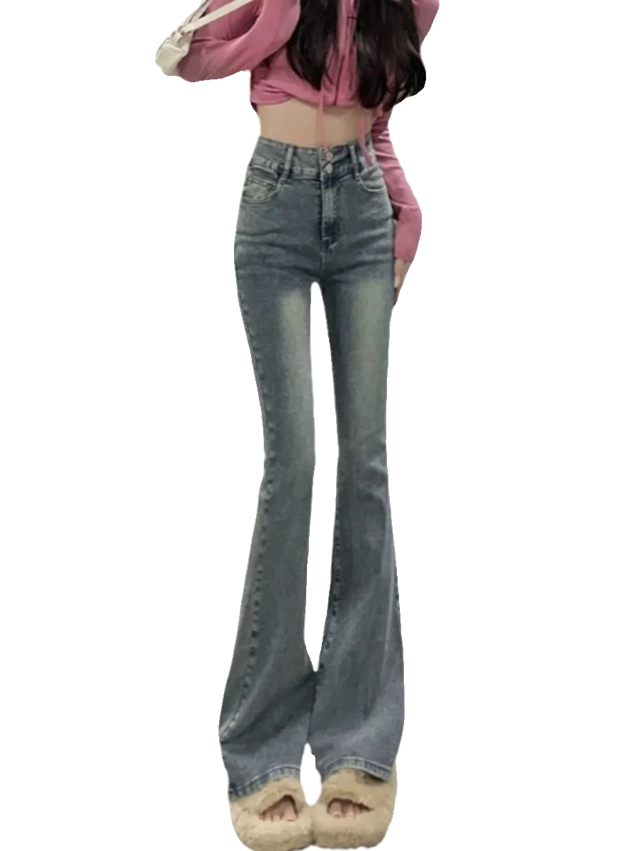 Fce Lined Thiened Autumn Winter American Sle High Waist Slim Fit Drapey Micro Flared Jeans Women's Premium Denim Pants - Matrix-studios.com