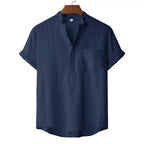 Men's Summer Cotton Linen T-shirt Beach Style Short SLeeve Henley Neck Vacation Hawaii Casual Lightweight Breathable Cozy Tops - Matrix Studios