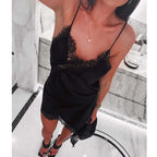 MUJER 2025 Lace Slip Dress Woman Black Backless Short Dresses for Women Asymmetric Party Women's Summer Dress Satin Sexy Dresses - Matrix-studios.com