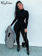Hugcitar Long Sleeve Solid Turtleneck Skinny Bodycon Jumpsuit Autumn Winter Women Fashion Streetwear Casual Romper - Matrix Studios