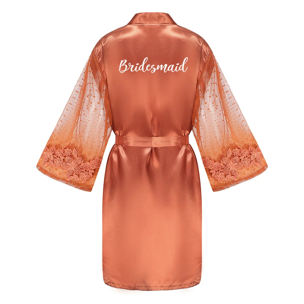Caramel Wedding Bride Bridesmaid Robes Dressing Gown Sexy Women Bathrobe Night Shirts Short Women Kimono Mesh Sleeve - Matrix-studios.com