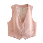 Willshela Women Fashion Solid Single Breasted Waistcoats Vest Vintage Sleeveless Jackets Female Chic Lady Tank Tops - Matrix Studios