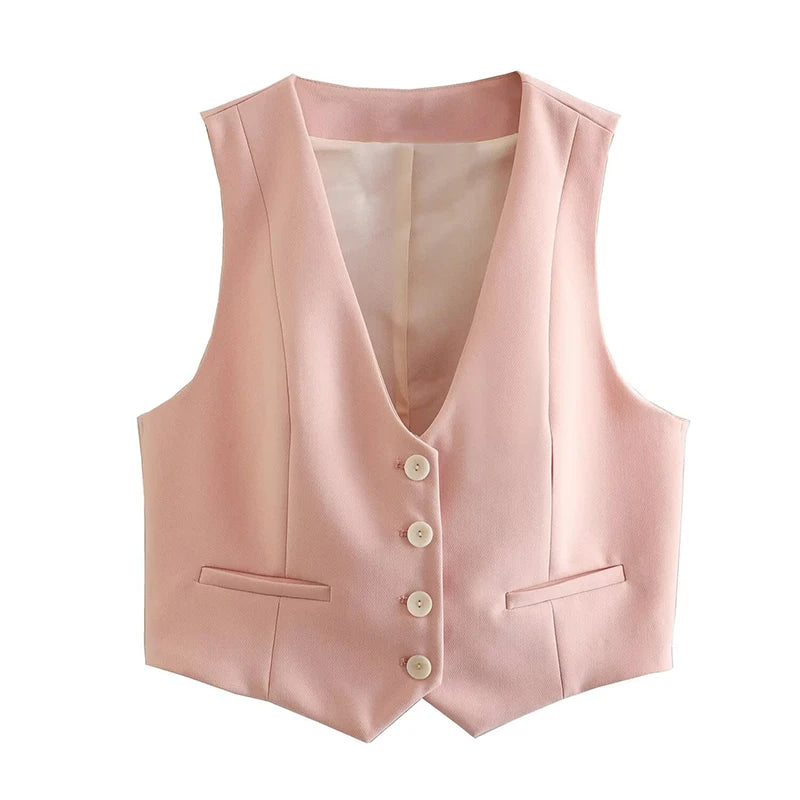 Willshela Women Fashion Solid Single Breasted Waistcoats Vest Vintage Sleeveless Jackets Female Chic Lady Tank Tops - Matrix Studios