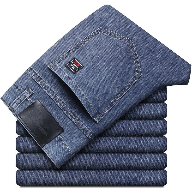 Summer New Elastic Men's Jeans Fashion Comfortable Business Straight Stretch Cotton Casual Denim Pants Brand Male Thin Trousers - Matrix Studios