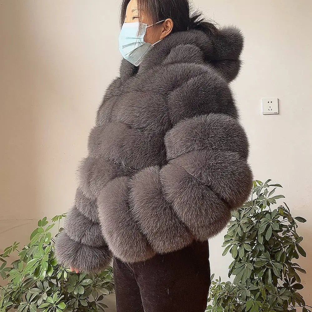NEW 100%Winter Women Real Fox Fur Coat Thick Warm High Quality Full Sleeves New Natural Fur Fashion Hooded Short Jacket - Matrix Studios