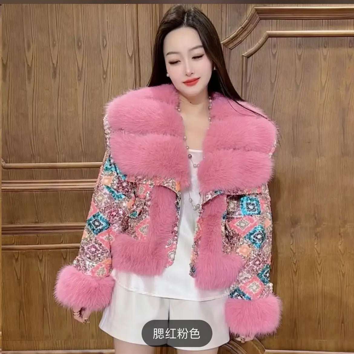 Outcoat The New Fur Cotton-padded Jacket Features Heavy Sequins Outerwear Sweet Faux Leather and A Stylish Thickened Fur Coat - Matrix Studios