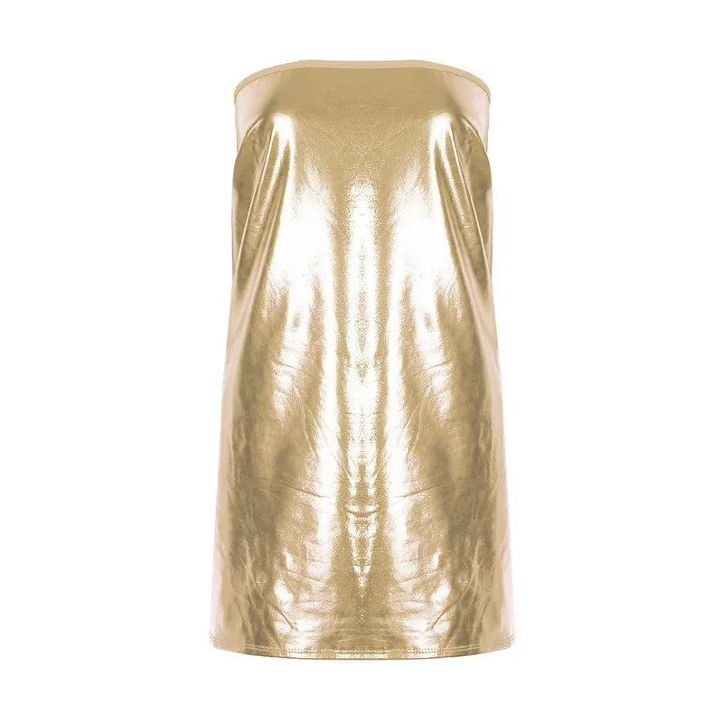 Sexy Dresses Women PU Solid Color Dress Clubwear Imitation Leather Chest Wrap Dress Slieeveless Short Skirt For Ladies - Matrix-studios.com