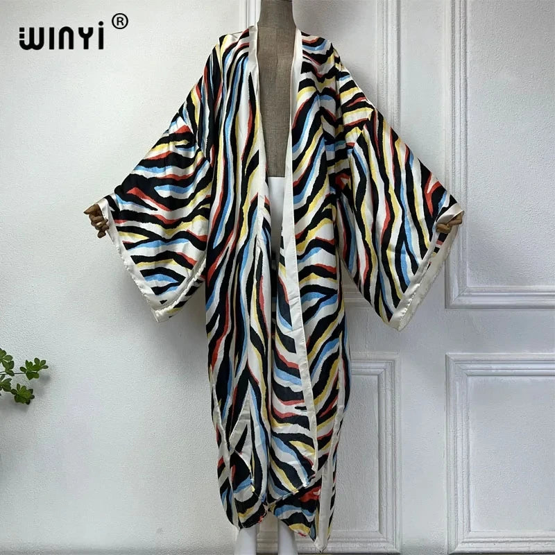 WINYI Summer Bohemian Kimono Beach Cover-Up Swim Suit Elegant African Women Boho Cardigan Sexy Holiday Long Sleeve Beach Dress - Matrix Studios