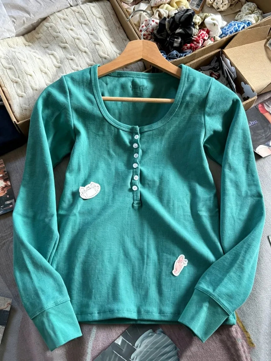 Pink Striped Slim Long Sleeve Tees Women Spring Casual Cotton O-neck Tshirt New Tops Clothes Sweet Cute  Vintage T-shirts Y2K - Matrix-studios.com