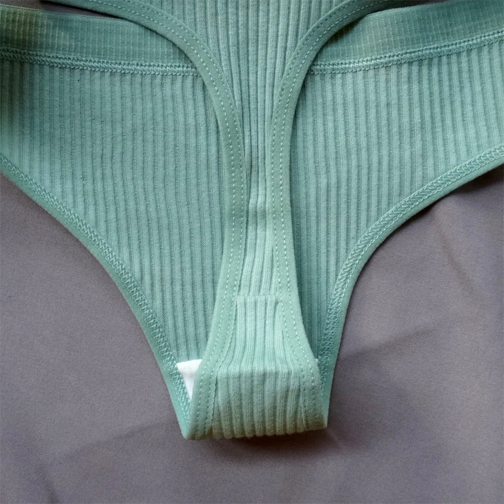 3 Pcs Seamless Ladies Ribbed Cotton Thong Simple Women's Low Waist Bikini Briefs Sports Girls Underwear Plus Size - Matrix Studios