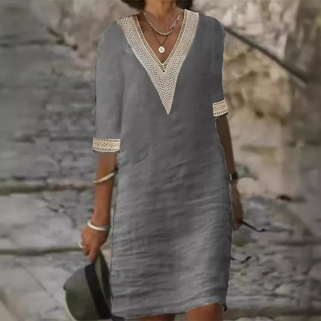Customizable Women Dress Summer Sexy V-neck Casual Solid Dress - Matrix-studios.com