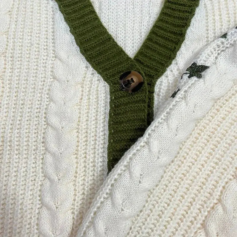 Evermore Cardigan Taylor Version Green Vine Embroidered Button Down Cable Knit Sweater Women Fall Winter Vintage Outfit - Matrix Studios