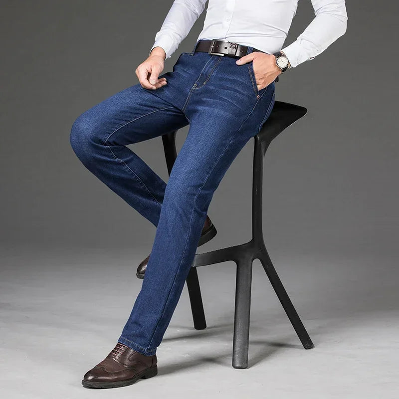 Plus Size 42 44 46 Spring Autumn Men's Fashion Casual Jeans Black Blue Classic Business Straight Elasticity Brand Denim Trousers - Matrix Studios