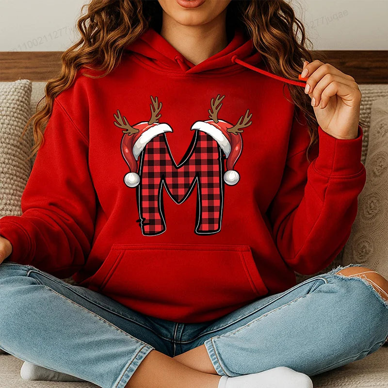 Personalised Santa Family Christmas Hoodie Harajuku Hip Hop Pullover Sweatshirt Santa Alphabet Sportswear Fashion Trends Unisex