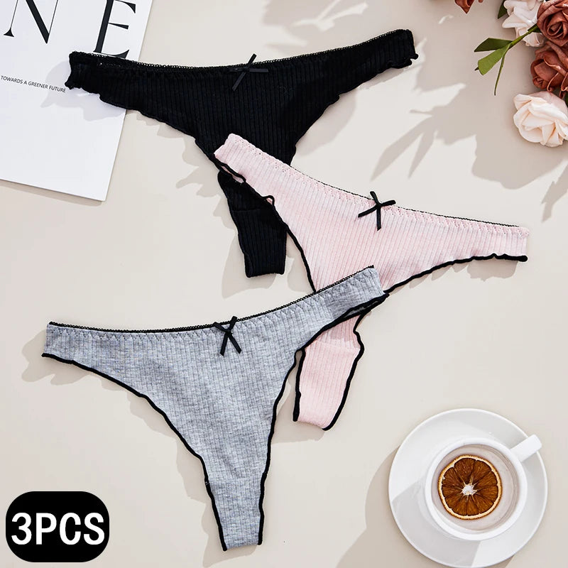 3Pcs Women's Thong Low-rise Panties Solid Color Cotton Lingerie Sexy Thongs Fashion Casual Underwear Comfort Fit Women's Tangas - Matrix Studios