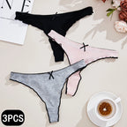 3Pcs Women's Thong Low-rise Panties Solid Color Cotton Lingerie Sexy Thongs Fashion Casual Underwear Comfort Fit Women's Tangas - Matrix Studios