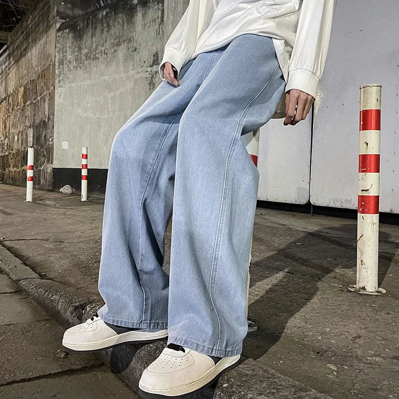 New Streetwear Loose Jeans Men Korean Style Fashion Loose Straight Wide Leg Pants Men's Brand Clothing Black Light Blue - Matrix Studios