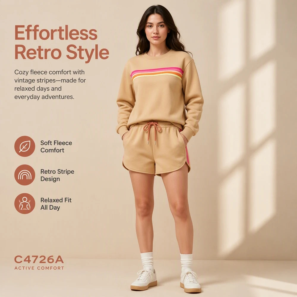 Everyday Comfort Women's 2-Piece Sweatshirt & Shorts Matching Set with Side Pockets. Soft cozy warm casual tracksuit for lounging at home or outdoor activities. Great for walking, gym, school, or relaxing. Elevate daily outfi - Matrix-studios.com