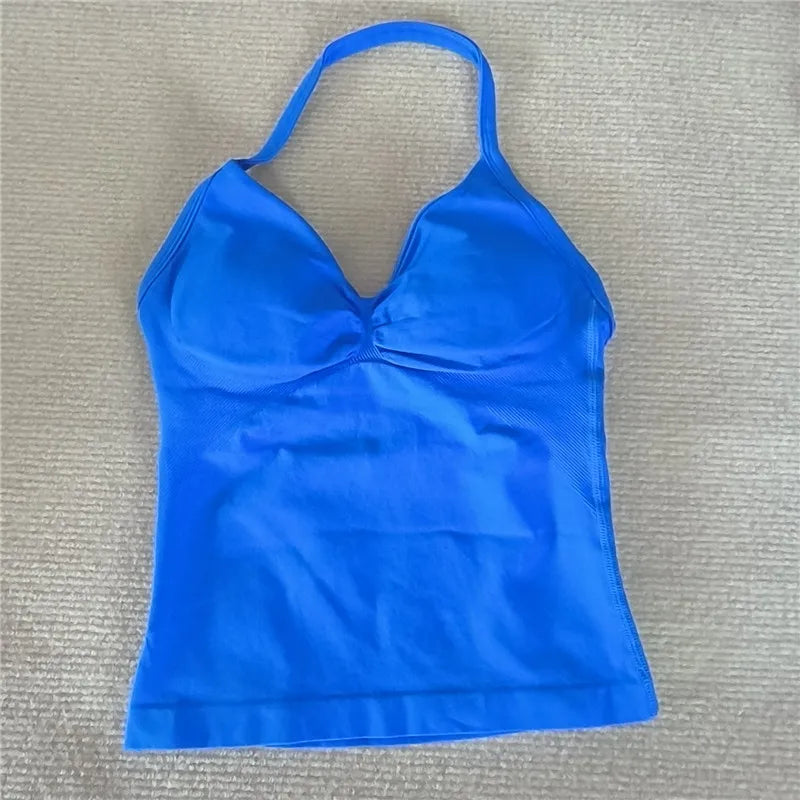 HBC Sexy V Neck Gym Tank Top Longline Strappy Vest Women Seamless Sports Running Tank Top Slim Fit Yoga Padded Workout - Matrix-studios.com