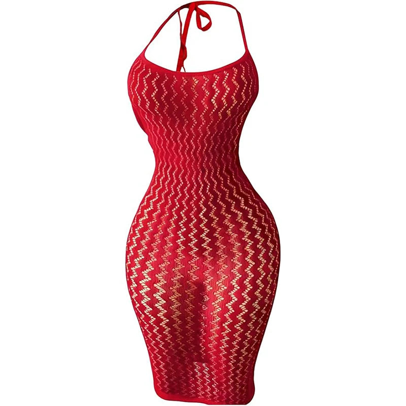 Fishnet Women Sexy Beach Cover Up Dress Women Stretch See Through Sleeveless without Bikini Swimsuit Coverup Mini Beachwea - Matrix Studios