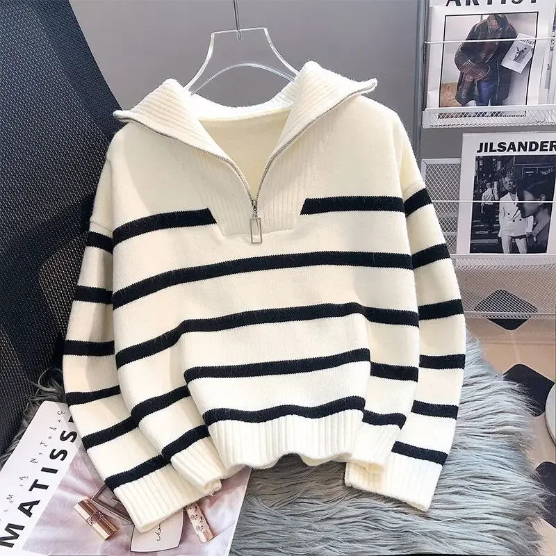 Sweater pullover women Spring and Autumn underwear 2023 New zipper stripe underlay short style popular premium sweater female - Matrix Studios