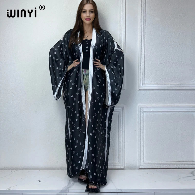 WINYI 2022 africa Boho Printed Long Kimono Dress Bikini Wrap Cover-ups Women Summer Clothes Beach Wear Swim Suit Cover Up kaftan - Matrix Studios