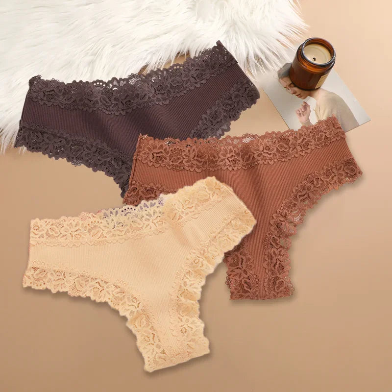 3Pcs/set Women Cotton Lace Panties Floral Intimate Underwear Trendy Patchwork Lace Briefs Female Soft Underpants Lingerie S-XL - Matrix Studios