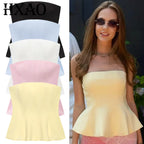 HXAO Corset Tube Top Women Summer 2025 White Pink Blue Yellow Black Top Bustier Ruffled Vests Cute Sleeveless Backless Tank Top - Matrix-studios.com