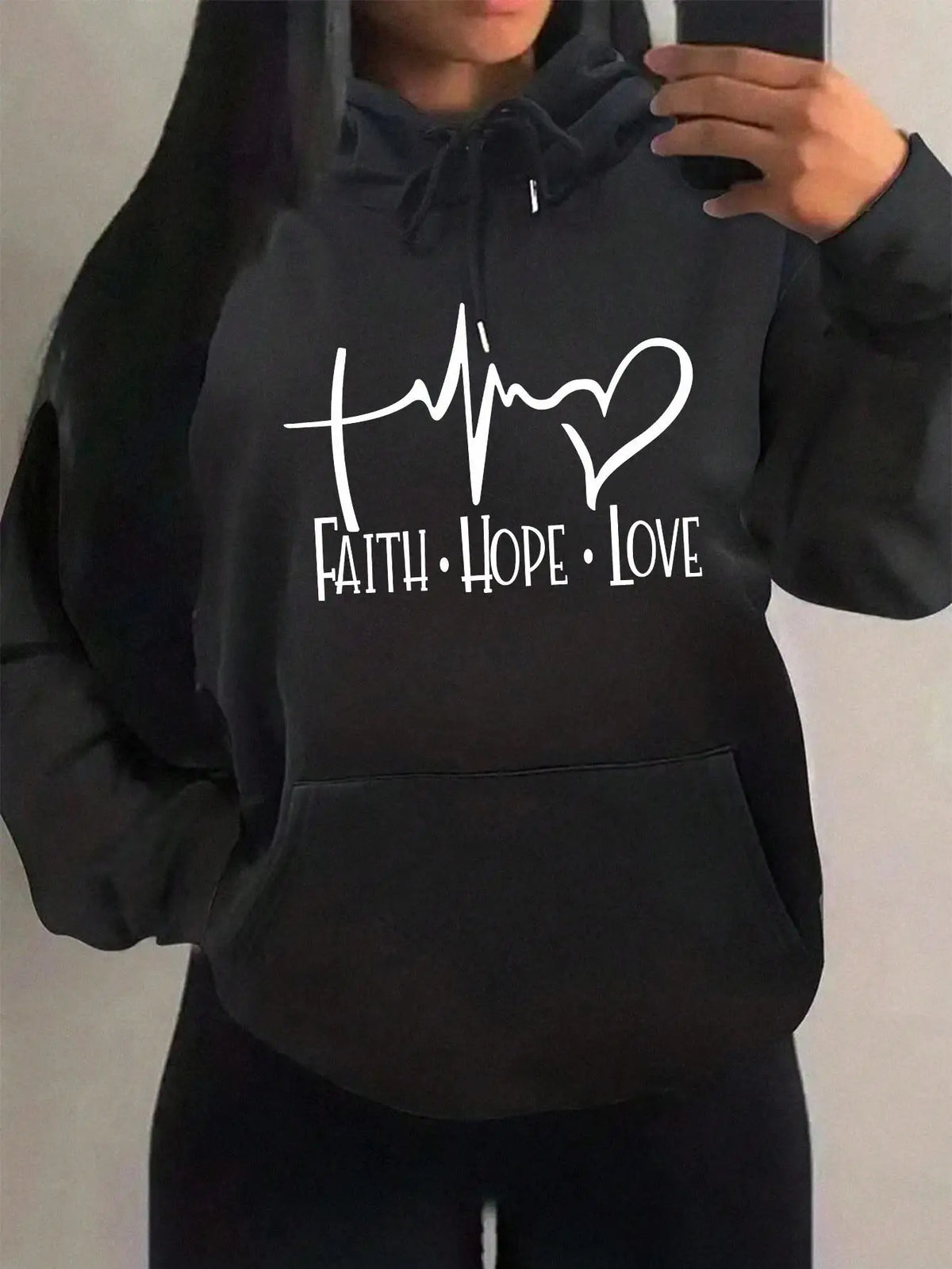 Faith Hope Love Letter Graphic Women Hoody Street Casual Loose Hoodies Autumn Fleece Pullover Hip Hop O-Neck Clothing Female - Matrix Studios