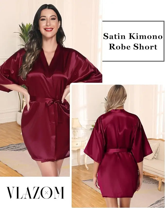 Green Nightgown Solid Color Kimono Lady Elegant Bathrobe Satin Homewear Wedding Bridal Gift Sleepwear Sexy Intimate Lingerie - Matrix-studios.com