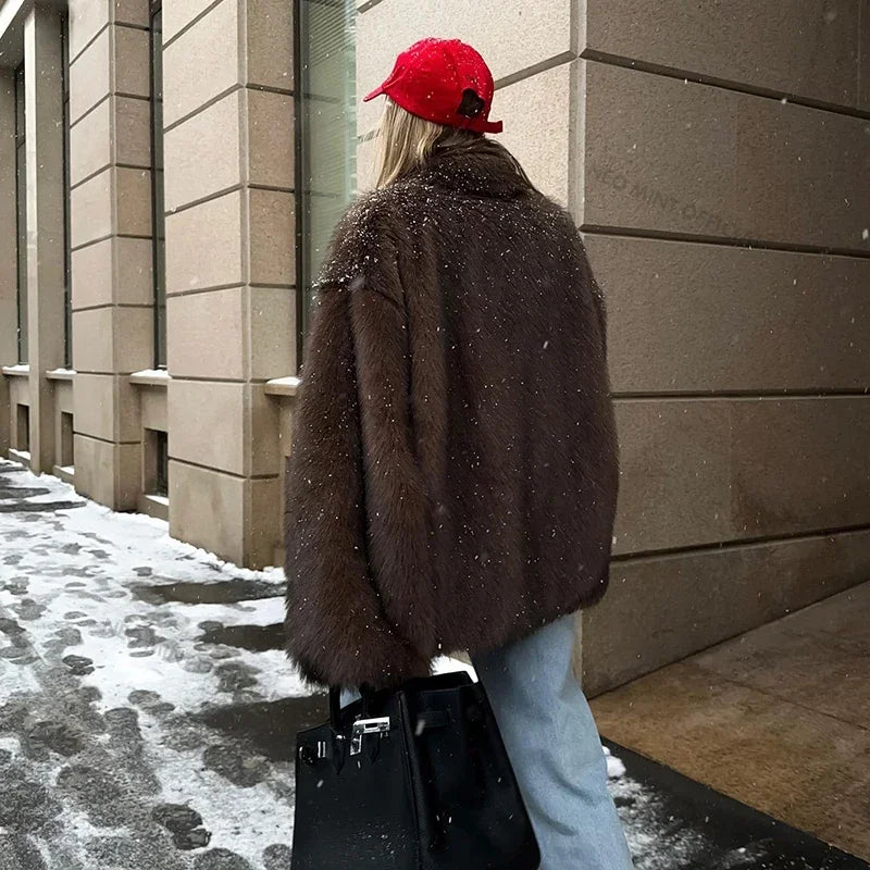 Neo Mint 2024 Winter Faux Fur Coat Women Brand Fashion Fluffy Fox Fur Outerwear Overcoat Girl Street Style Furry Warm Jacket - Matrix Studios