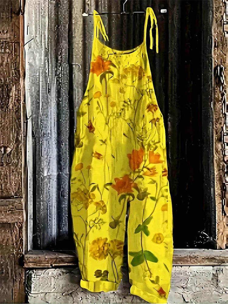 New Women's Sling Bodysuit Pants Sleeveless Floral Printed Wide Leg Pants Casual Outdoor Loose Backless Comfortable Breathable - Matrix Studios