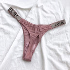 Low Waist Sexy Women Thongs Panties Rhinestones letter Diamonds G String Sports Thong Shorts Briefs T-back Fitness Size S-XL - Matrix Studios