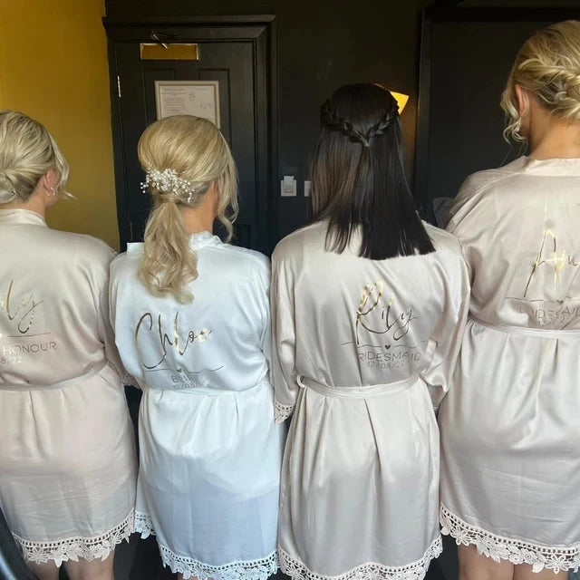 Customized Summer Lace Sleepwear Bride&Bridemaid Wedding Robe Personalized Gown Champagne Kimono Silk Bathrobe Satin Night Dress - Matrix-studios.com