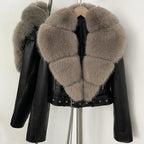 Faux Fur Coat  Female Autumn Faux Leather Jacket Short Clothing Long Sleeve Spring New PU Fur Jacket Artificial Women Pockets - Matrix Studios