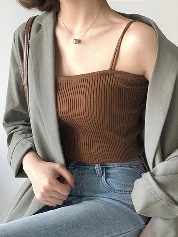 2025 Casual Women Halter Crop Tops Summer Sleeveless Camis Backless Strap Tank Top Slim Solid Short Female Tube Cropped Vest - Matrix-studios.com