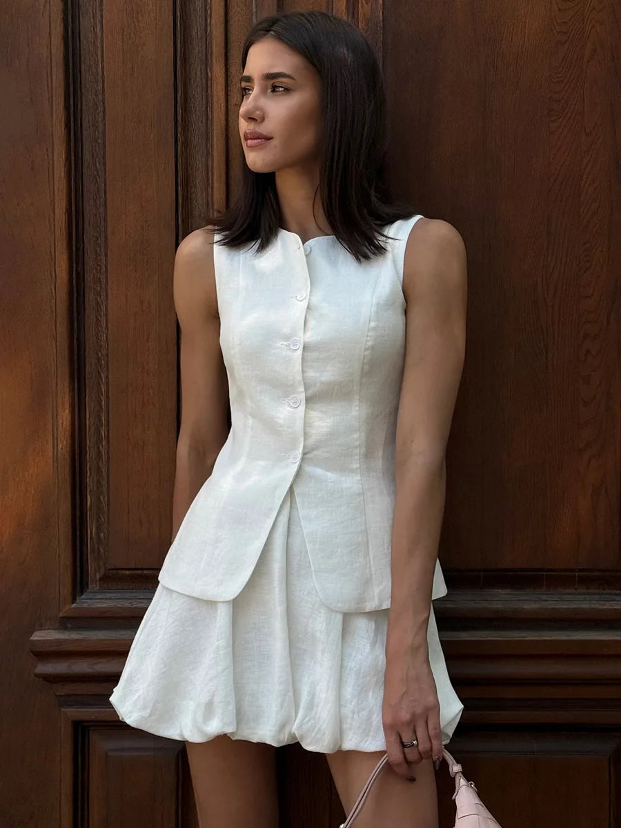 Bornladies Cotton Chic Casual Vest Mini Skirt Set Women's Fashion Commuter Sleeveless Tank Top Loose Shorts Suits Summer New - Matrix-studios.com