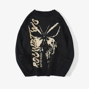 New Hip Hop Streetwear Knitted Sweater men Gothic portrait Print Pullover autumn Harajuku Cotton sweater women Oversized Sweater - Matrix Studios