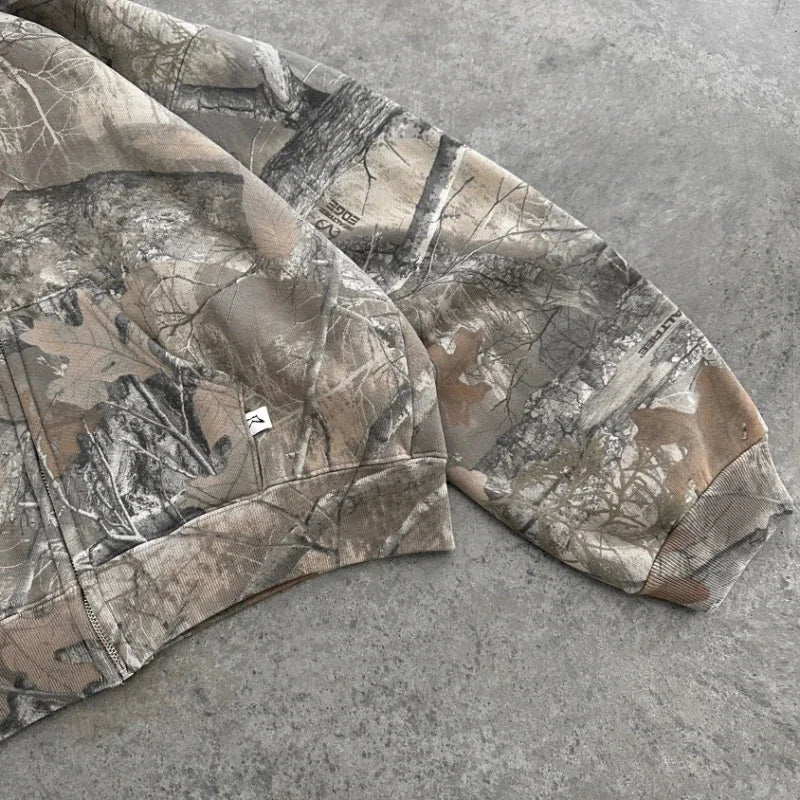 Y2K Retro Zip Up Hoodie Men Camouflage Pattern Zipper Sweatshirt High Street Hip Hop Streetwear Oversized Unisex Camo Hoodie - Matrix Studios