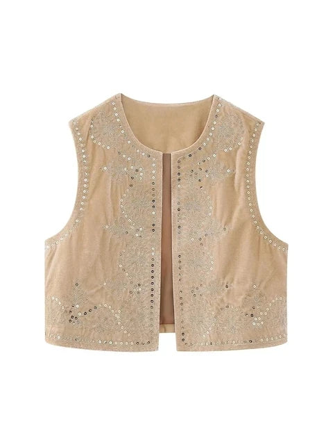 Vintage Autumn Velvet Embroidered Vest Sleeveless Jacket Women V Neck Chic Waistcoats Female Fashion Vests Coat 2023 - Matrix Studios
