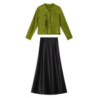 VIMLY New Chinese Style Women's Two-piece Set Autumn 2026 Long Sleeve Top Satin Midi Skirt Elegant Fashion Matching Outfit 31785 - Matrix-studios.com