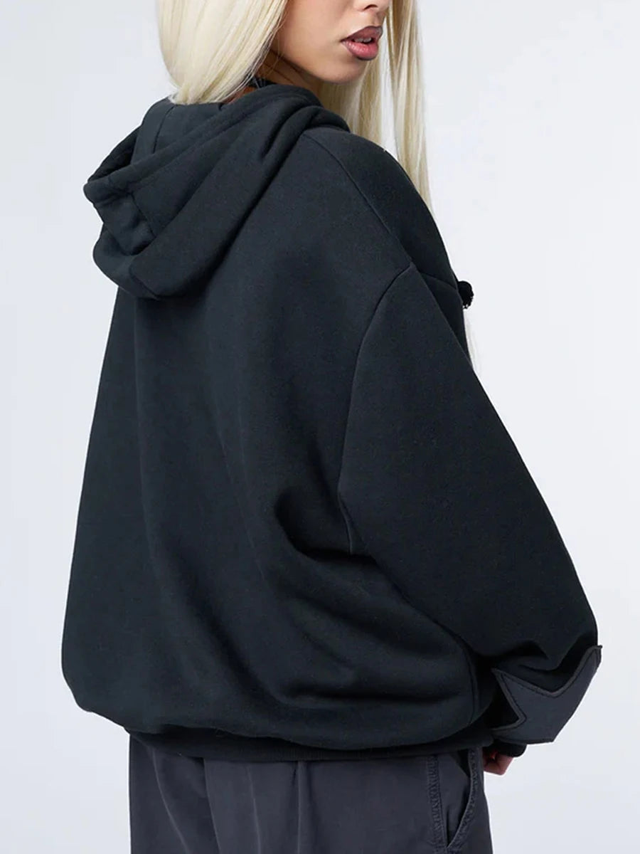 Y2K Vintage Star Print Hooded Hoodie for Women Casual Loose Long Sleeve Zip Up Drawstring Sweatshirts Autumn Spring Coat Street - Matrix Studios