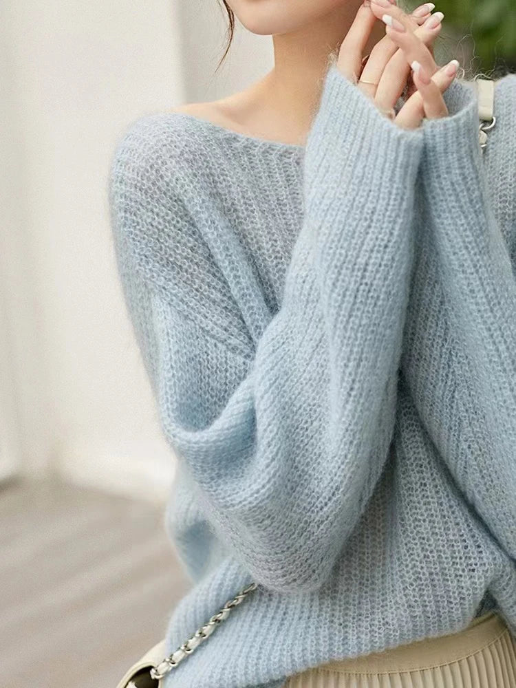 Elegant See-through Women Sweater Pullover Loose Jumper Autumn Winter Soft Warm Women Knitwear Sweater Basic Solid Cashmere Tops - Matrix Studios