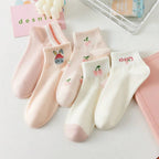 5/10 Pairs Women Striped Ankle Socks Fashionable Breathable Comfortable Spring Summer Cute Pink Fruit Pattern Casual Socks - Matrix Studios