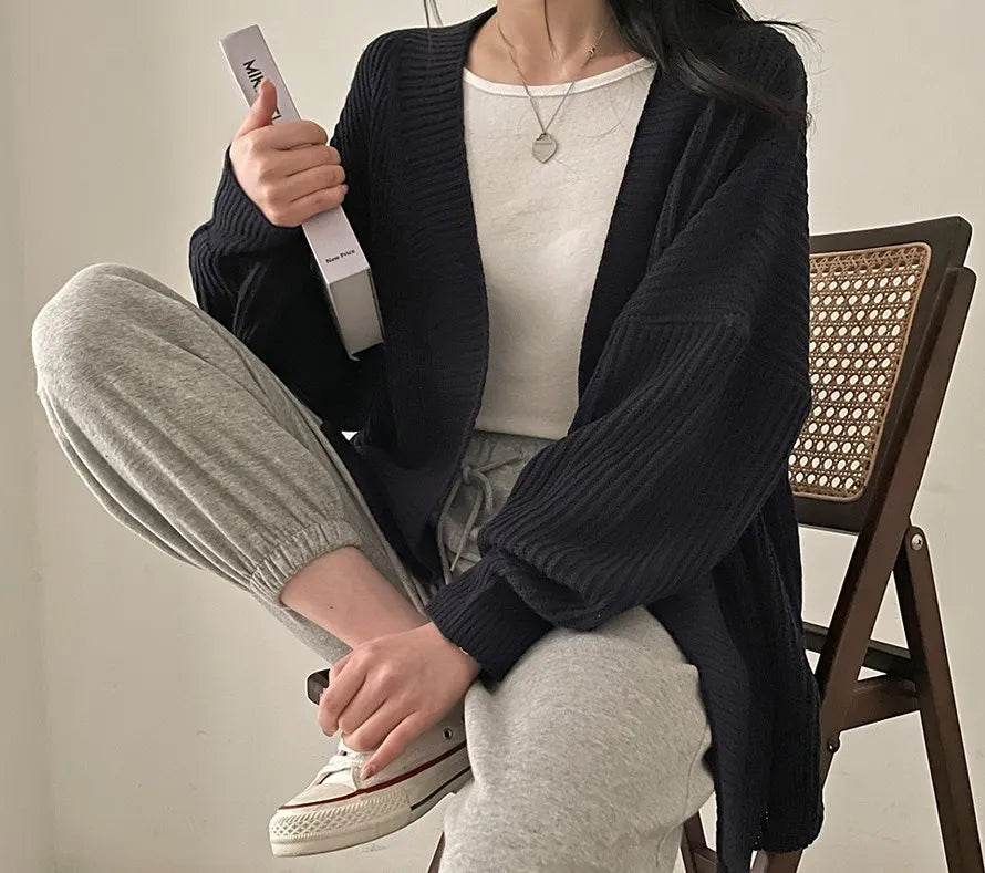 Slouchy Cardigan Knitted Drop Shoulder Long Sleeve Ribbed Open Front Sweater Jacket Women Teen-girl Fall Winter Basic Outfit - Matrix Studios