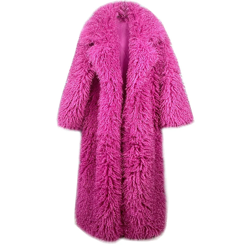 DEAT 2026 Autumn Winter New Fashion Beach Wool Faux Fur Coat For Women Suit Collar Solid Color Long Overcoat Female 11A07448 - Matrix Studios